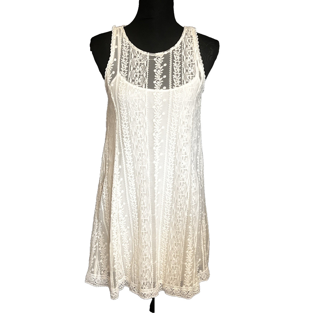 Abercrombie & Fitch Floral Lace Shift Dress Sz Small Off White Coquette Feminine